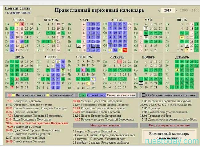 православный календарь 2019 года